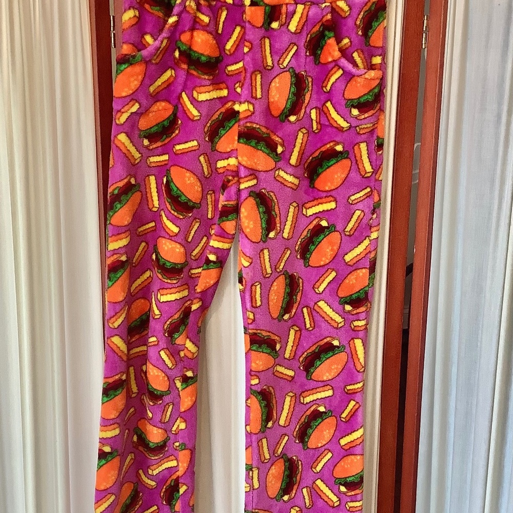 Candy Pink Girls Pajama Pants With Hamburgers and Fries Size 14/16